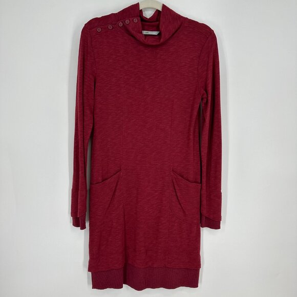 3/$25 Horny Toad Dress S Mock Neck Long Sleeve Tunic Pockets Button Organic Red - Picture 1 of 9